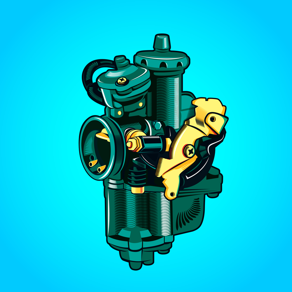 Motorcycle carburetor on blue background