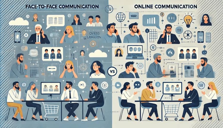 الفرق بين التواصل وجهاً لوجه والتواصل عبر الإنترنت بالانجليزي